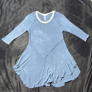 Free People Blue Knit Top with White Trim